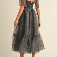 Leopard Print Tie Shoulder Organza Maxi Dress