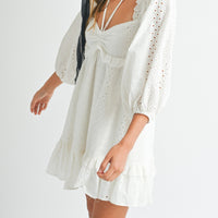 White Eyelet Lace Midi Dress