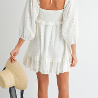 White Eyelet Lace Midi Dress