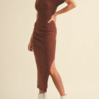 One Shoulder Ribbed Knit Midi Dress