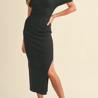 One Shoulder Ribbed Knit Midi Dress