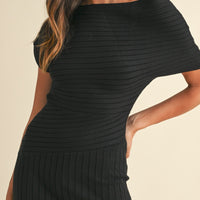 One Shoulder Ribbed Knit Midi Dress