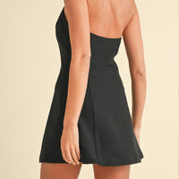 Jewel Bow Slit Halter Mini Dress