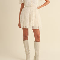 Textured Mesh Puff Sleeve Babydoll Dress