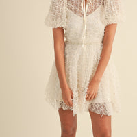 Textured Mesh Puff Sleeve Babydoll Dress