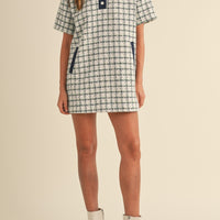 Collared Plaid Tweed Mini Dress