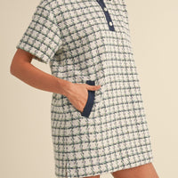 Collared Plaid Tweed Mini Dress
