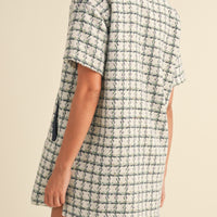 Collared Plaid Tweed Mini Dress