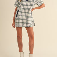 Collared Plaid Tweed Mini Dress