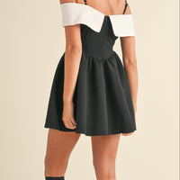 Bow Detail Off Shoulder Contrast Fit & Flare Dress