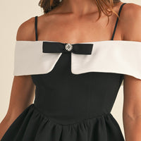 Bow Detail Off Shoulder Contrast Fit & Flare Dress