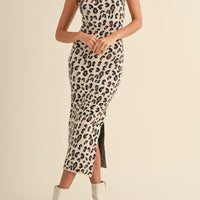 Leopard Sweater Knit Bodycon Midi Dress