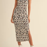 Leopard Sweater Knit Bodycon Midi Dress