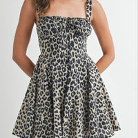 Leopard Bustier Lace Up Mini Dress