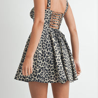 Leopard Bustier Lace Up Mini Dress