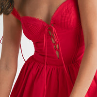 Red Lovely Lace Up Corset Mini Dress