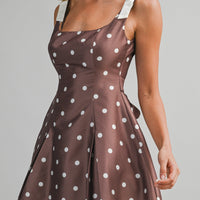 Polka Dot Satin Mini Dress with Bow Straps