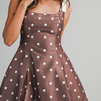 Polka Dot Satin Mini Dress with Bow Straps