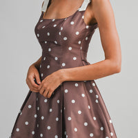 Polka Dot Satin Mini Dress with Bow Straps