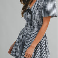 Gingham Peter Pan Collared Smocked Mini Dress
