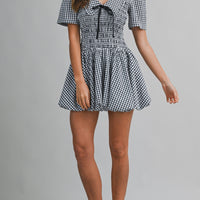Gingham Peter Pan Collared Smocked Mini Dress
