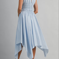 Sky Blue Cotton Handkerchief Hem Midi Dress