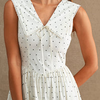 Polka Dot Sailor Collar Midi Dress