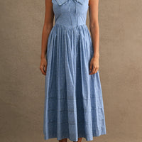 Polka Dot Sailor Collar Midi Dress