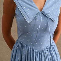 Polka Dot Sailor Collar Midi Dress