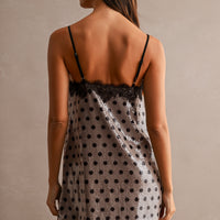 Polka Dot Sequin Lace Trim Mini Slip Dress