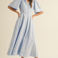 Embroidery Floral Button Down Maxi Dress