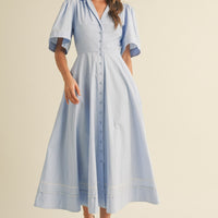 Embroidery Floral Button Down Maxi Dress