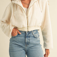 Faux Fur Hoodie Crop Jacket