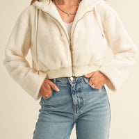 Faux Fur Hoodie Crop Jacket