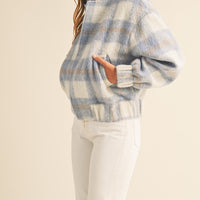Fuzzy Plaid Bomber Jacket