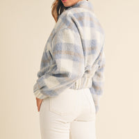 Fuzzy Plaid Bomber Jacket