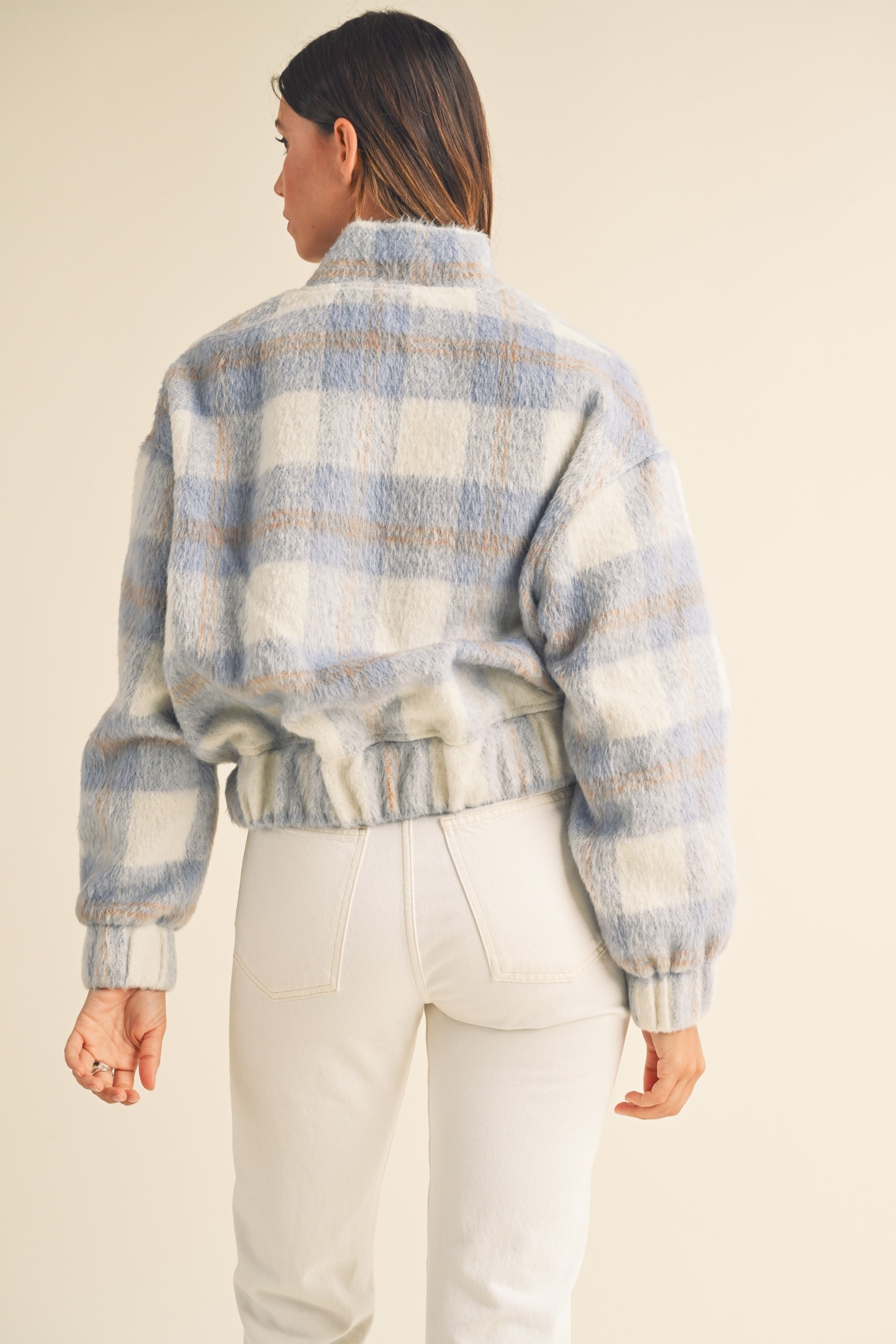 Fuzzy Plaid Bomber Jacket | Evercado