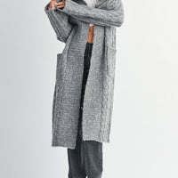 Cozy Cable Knit Longline Cardigan Coat with Hood