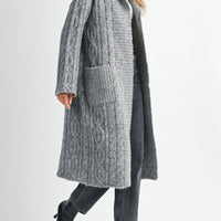 Cozy Cable Knit Longline Cardigan Coat with Hood