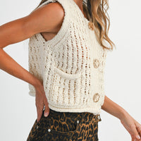 Chunky Knit Button-Up Vest with Gold Button