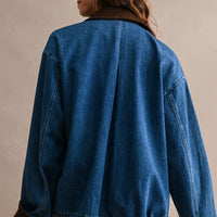 Oversized Denim Jacket with Contrast Corduroy Collar & Cuffs