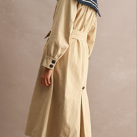 Women’s Nautical Sailor Collar Belted Cotton Trench Coat