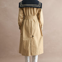 Women’s Nautical Sailor Collar Belted Cotton Trench Coat