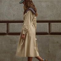 Women’s Nautical Sailor Collar Belted Cotton Trench Coat