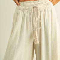 Breezy Smocked Wide Leg Linen Blend Pants