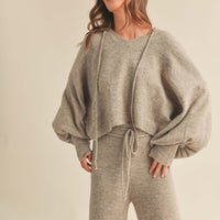 Balloon Sleeve Knit Hoodie Sweater