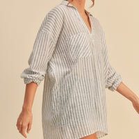 Coastal Stripe Oversized Cotton Button-Up Shirt