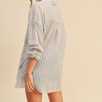 Coastal Stripe Oversized Cotton Button-Up Shirt