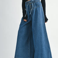 High-Waist Drawstring Wide-Leg Denim
