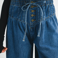 High-Waist Drawstring Wide-Leg Denim